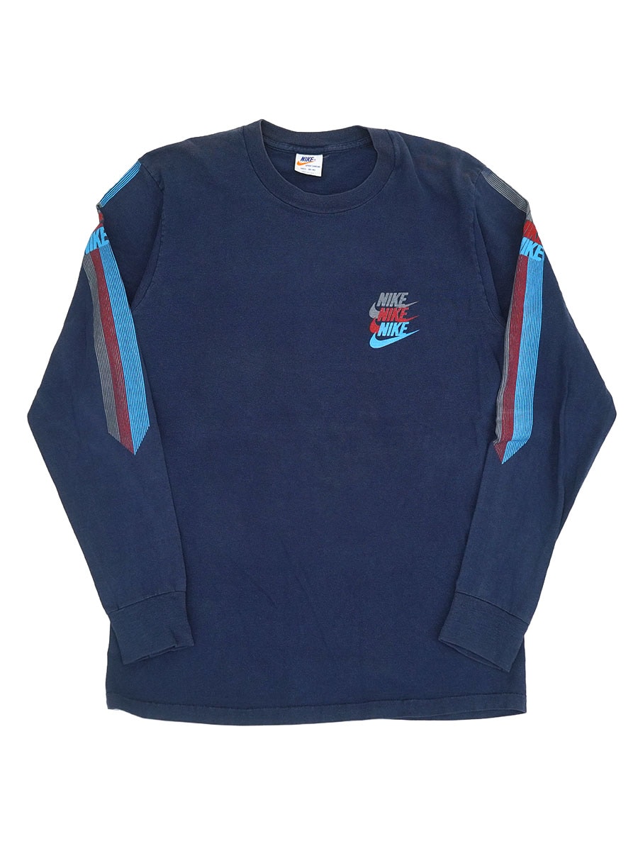 80's NIKE 3連スウォッシュロゴ 袖プリント ロングスリーブTシャツ