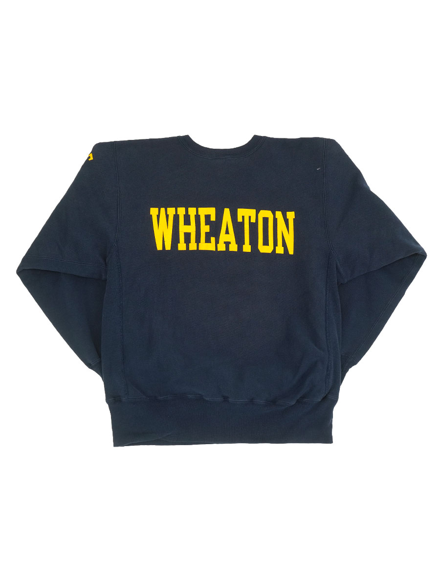 90's 刺繍タグ チャンピオン RWクルー ''WHEATON'' 両面・袖プリント