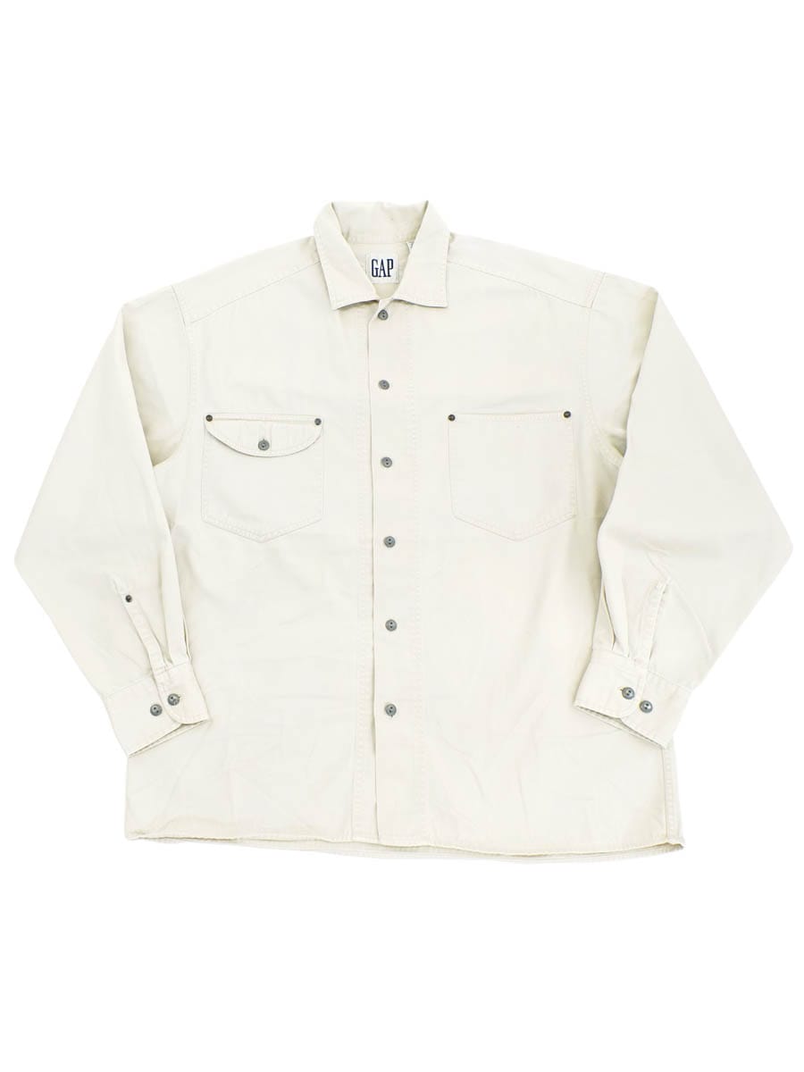 90's GAP ガチャポケ コットンツイル ワークシャツ オフホワイト 表記