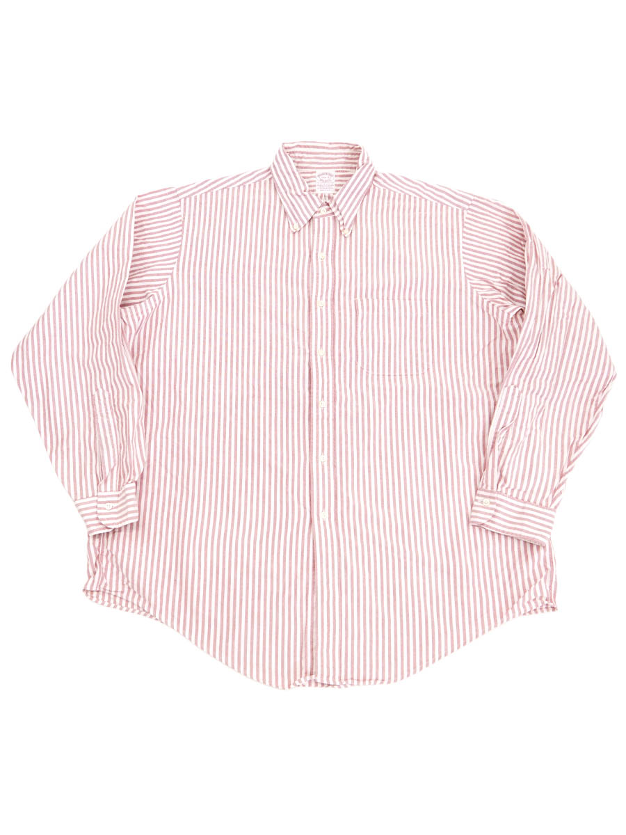 USA製 Brooks Brothers MAKERS ストライプ柄 ボタンダウンシャツ 赤×白