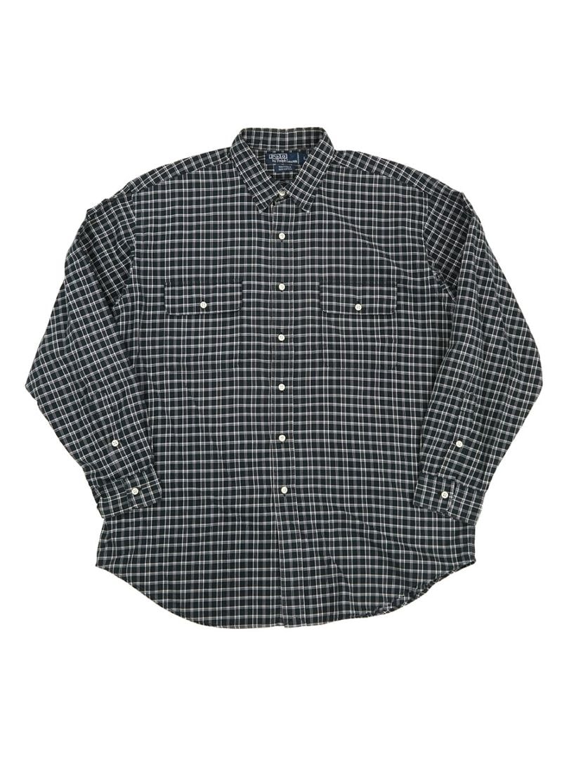 ポロバイラルフローレン　白黒　チェックシャツ　CHATFIELD SPORT ラルフローレン WHITFIELD 100%コットン チェック柄 シャツ 表記(L
