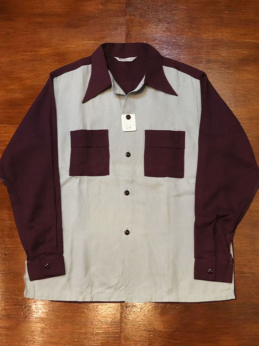 1950s DEAD STOCK L/S 2TONE SHIRT , Size M