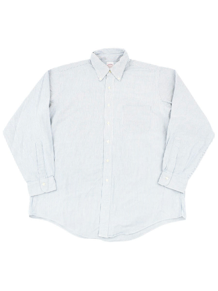 USA製 Brooks Brothers ストライプ柄 ボタンダウンシャツ 青×白 表記