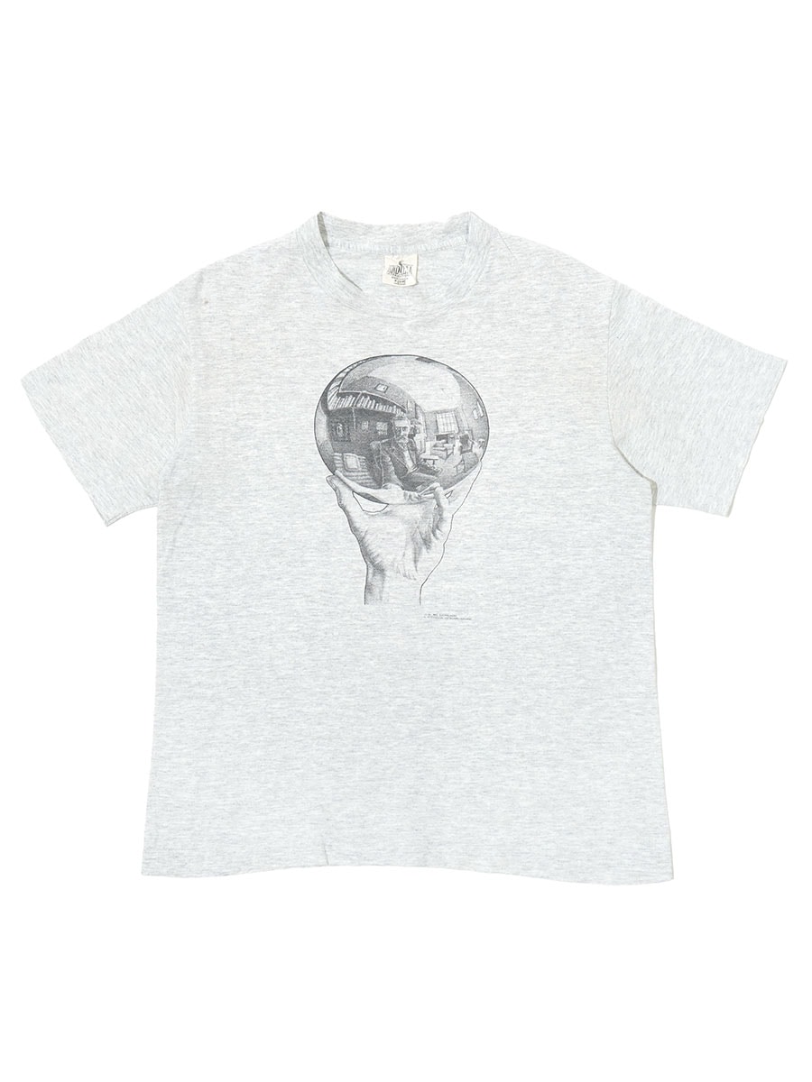 90's ANDAZIA M.C.エッシャー ''Hand with Reflecting Sphere'' アートTシャツ 霜降りグレー 表記(M) USA製