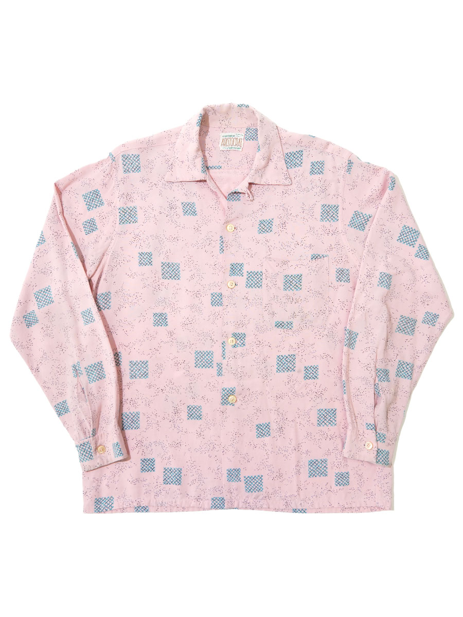 50's ARISTOCRAT ループカラー 総柄 L/S レーヨンシャツ ピンク 表記(M