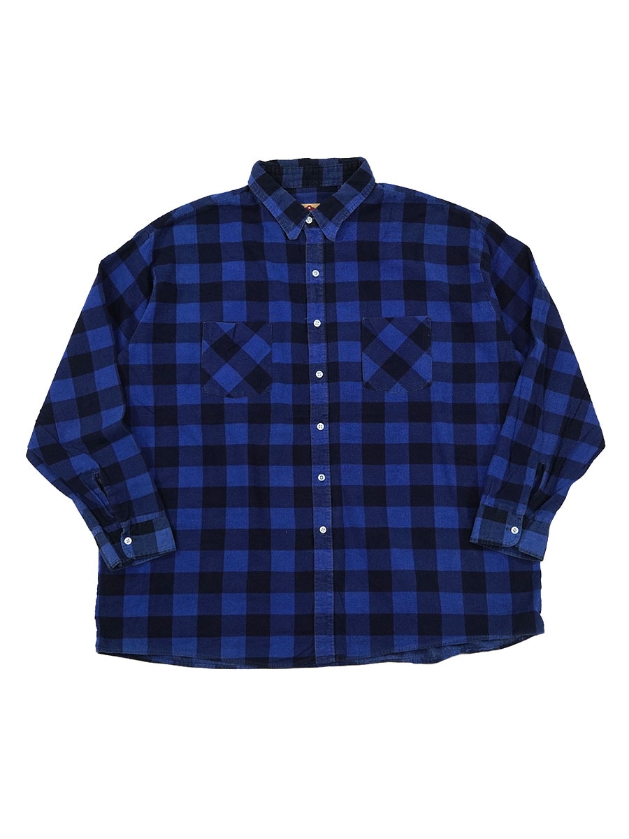 90's AMERICAN EDITION 黒×青 ブロックチェック プリントフランネル