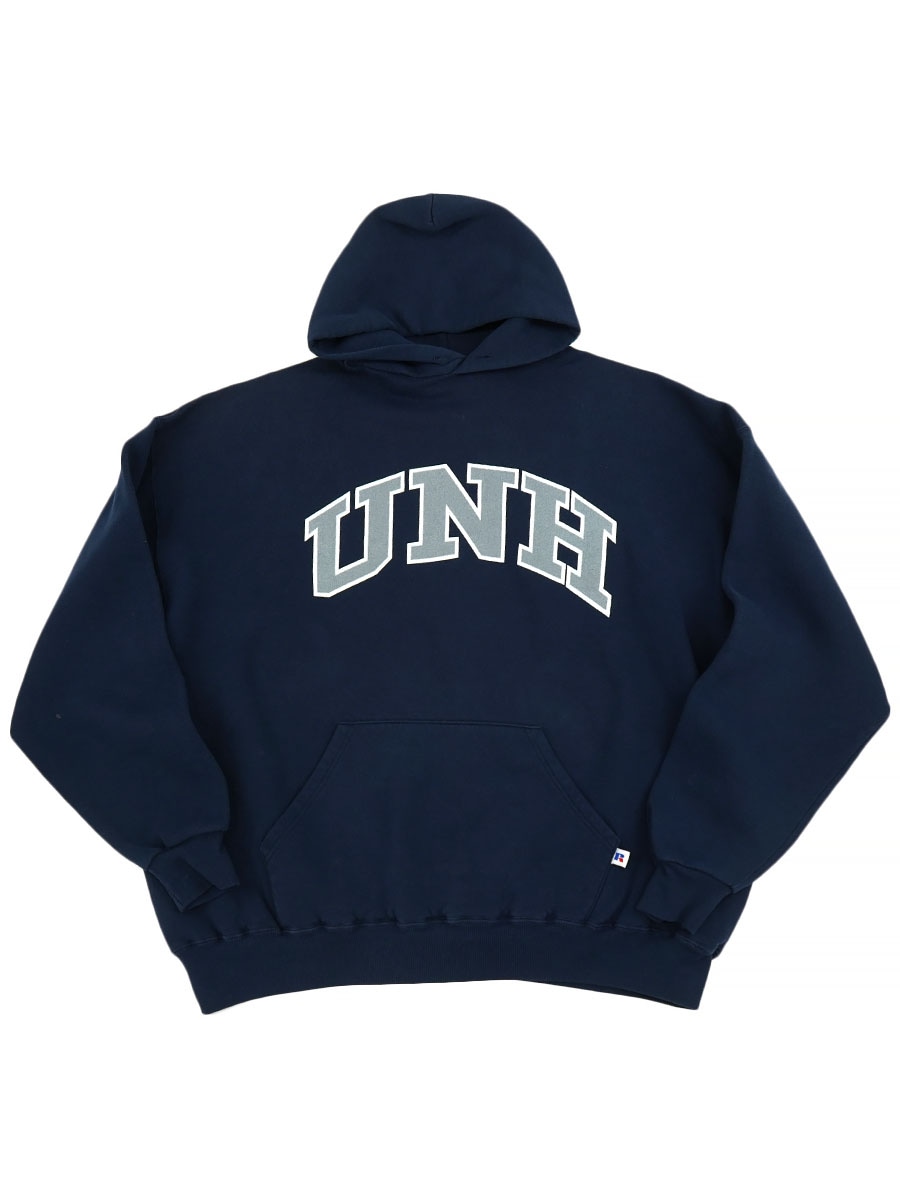 90s USA製 RUSSELL 無地 パーカー プルオーバー ネイビー XXL 90's RUSSELL ATHLETIC ''UNH'' スウェットパーカー ネイビー 表記(XXL