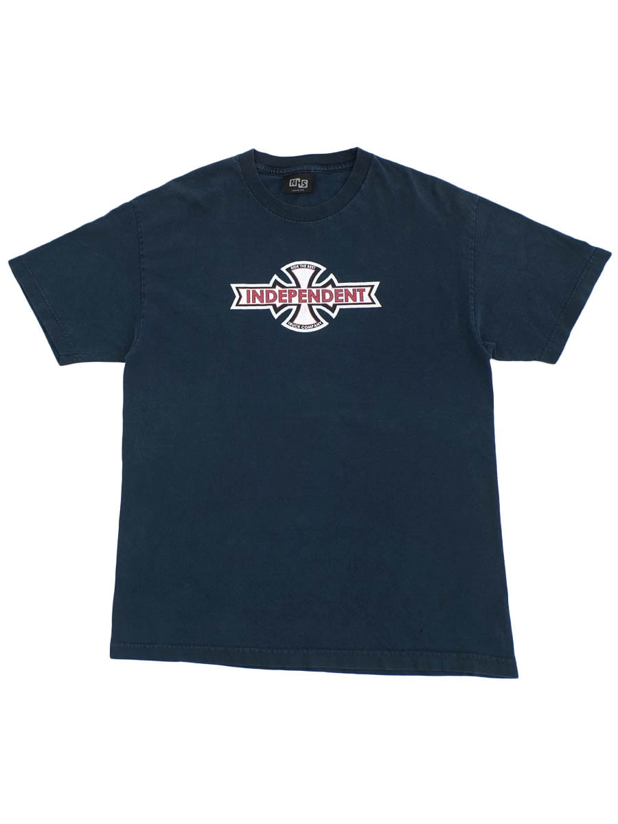 90's～ NHS ''INDEPENDENT'' ロゴプリントTシャツ ネイビー 実寸(L位)