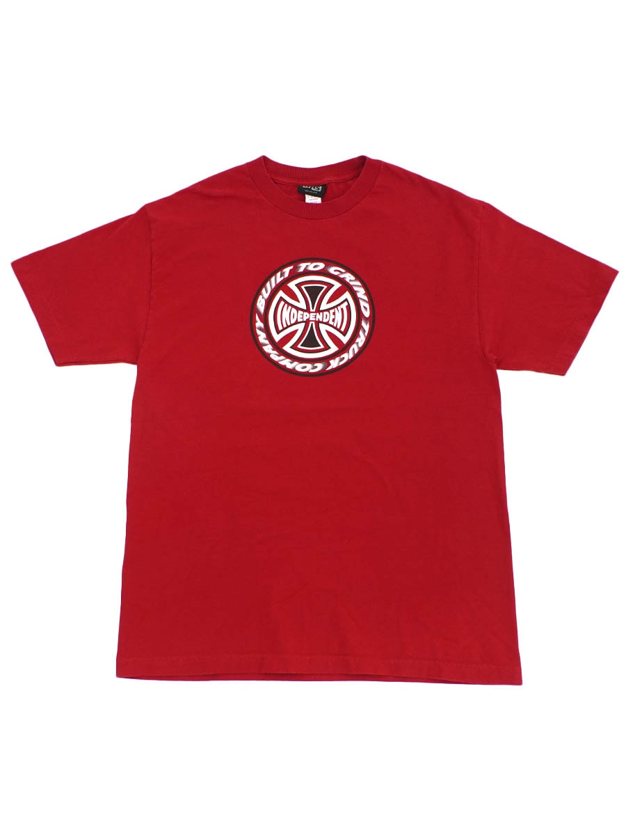 90's～ NHS ''INDEPENDENT'' ロゴプリントTシャツ レッド 表記(L
