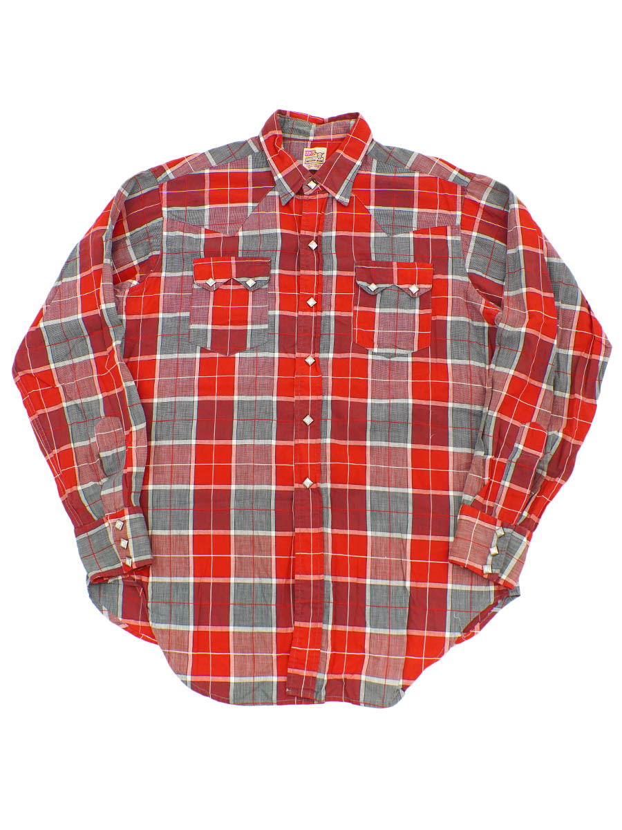 50's Levi's ショートホーン 好配色チェック ウエスタンシャツ 実寸(16位)