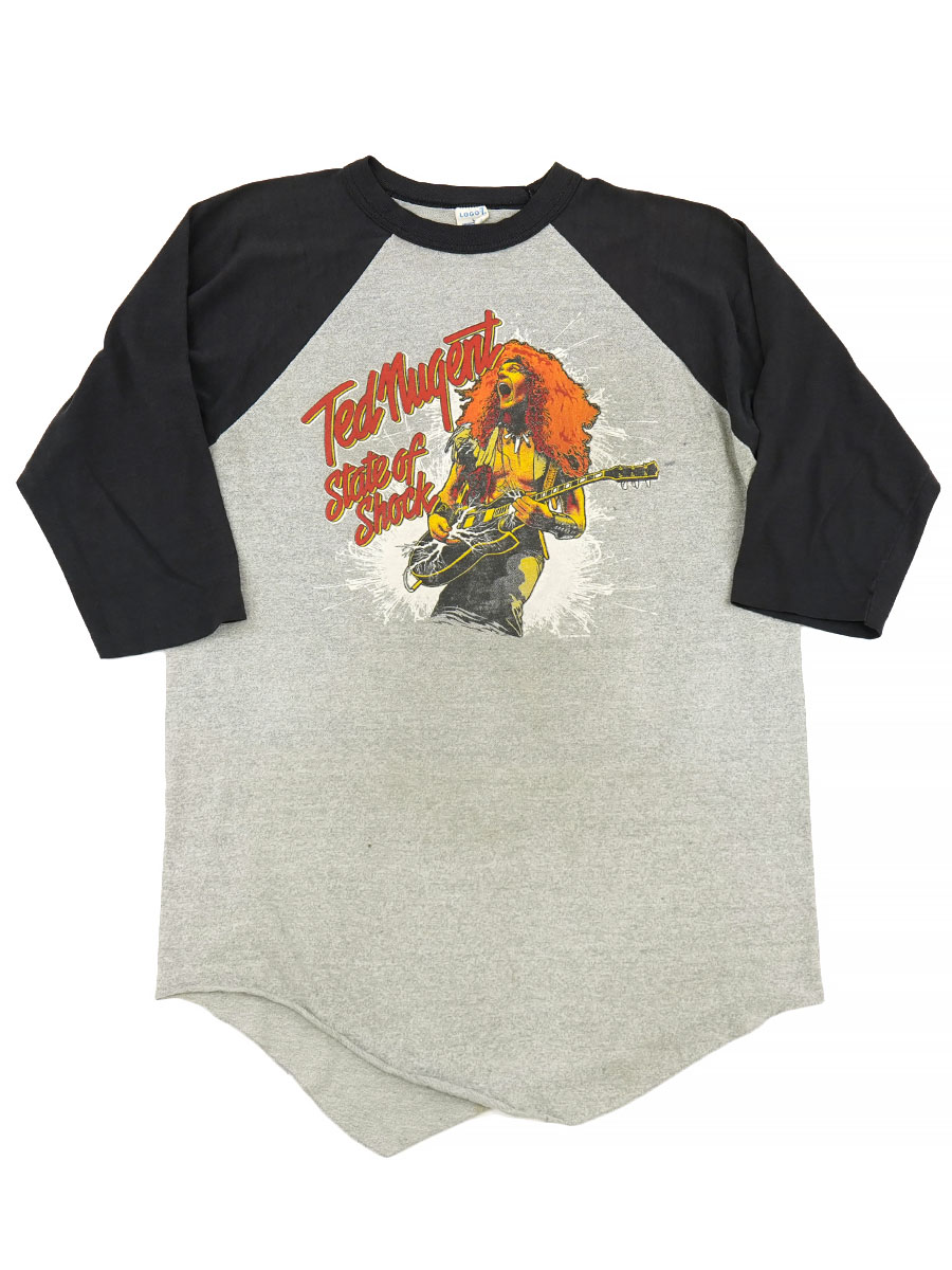 70's LOGO-7 ''Ted Nugent'' State of Shock ラグラン2トーン 七分袖Tシャツ 表記(L) 