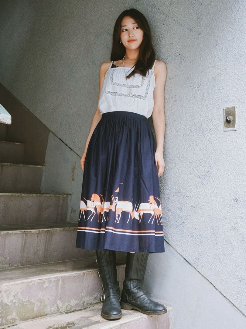 70's JOHN KALDOR FABRICMAKER ガゼル柄 ハンドメイドスカート 実寸(L位) &LADIES