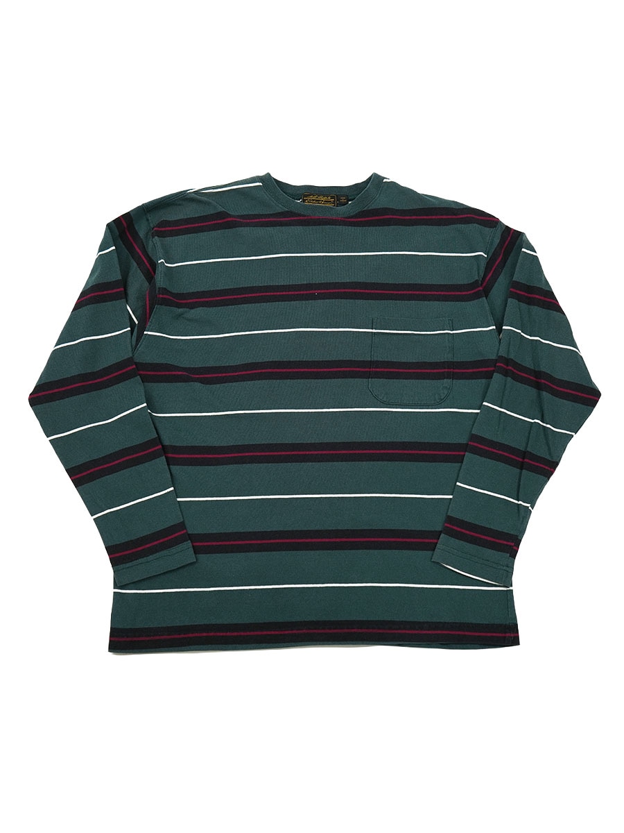 80's Eddie Bauer ボーダー柄 ポケット付き ロングスリーブTシャツ 表記(L) USA製