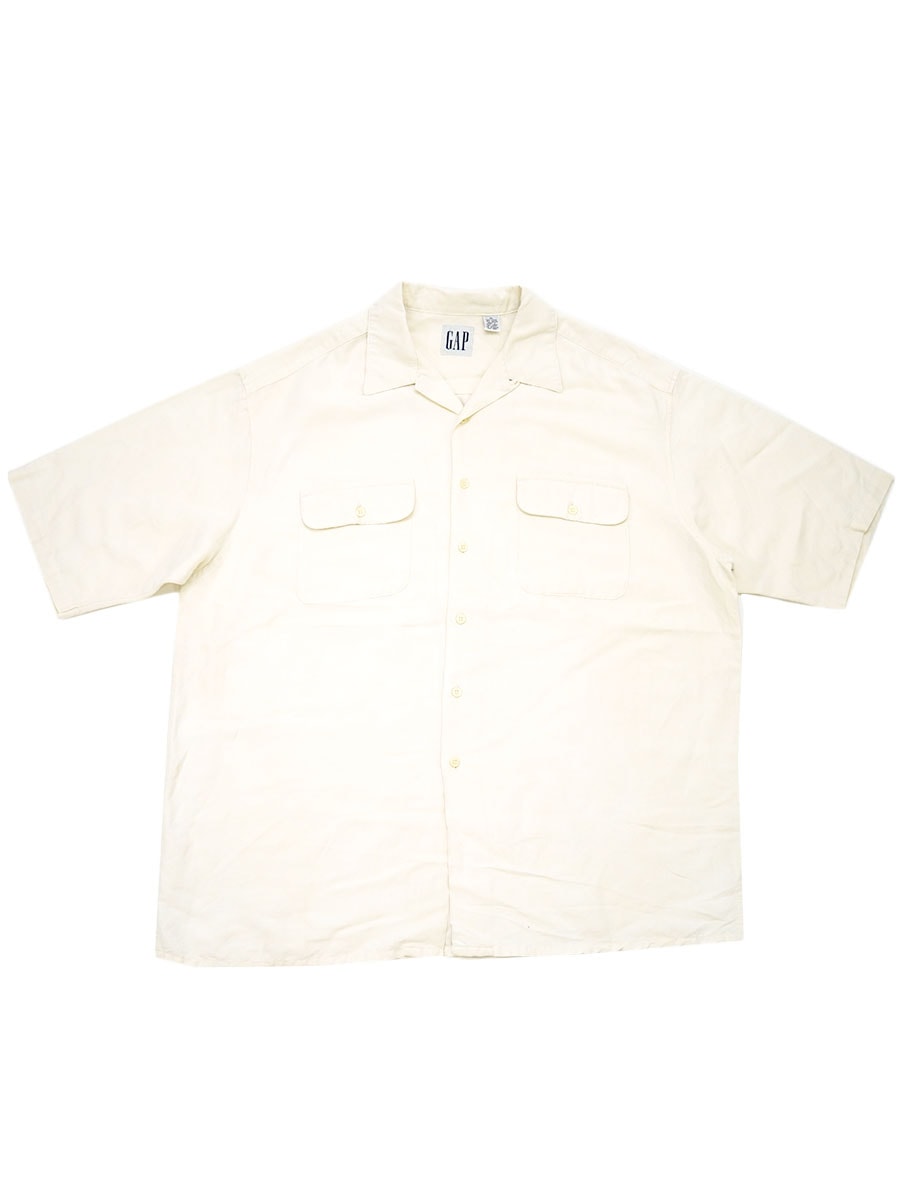 90's OLD GAP リネン×レーヨン ループカラーシャツ 無地アイボリー