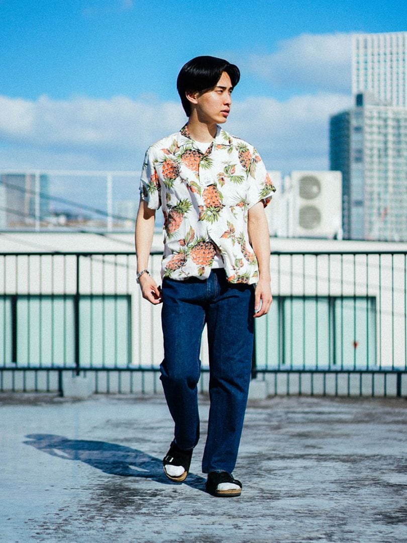50's Tropicals パイナップル柄 ループカラー レーヨンハワイアンシャツ ホワイト 表記(M)
