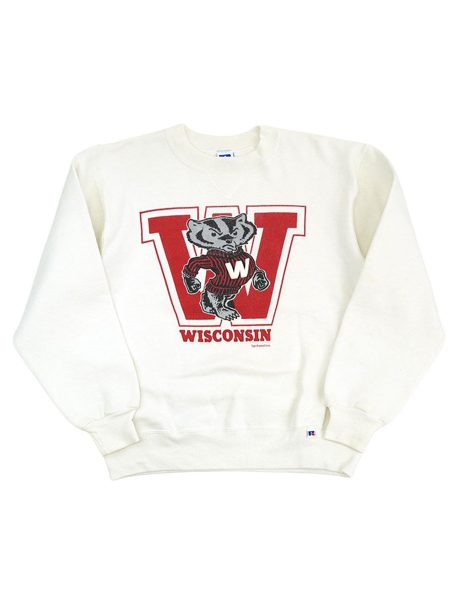 90's RUSSELL ATHLETIC スウェット usa製 L表記 白 90's RUSSELL ATHLETIC ''WISCONSIN'' 前Vガゼット クルーネック