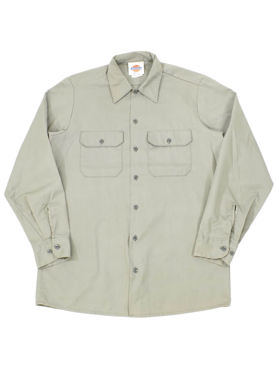 90's Dickies 無地 ロングスリーブ ワークシャツ ライトグレー 表記(15-15 1/2)