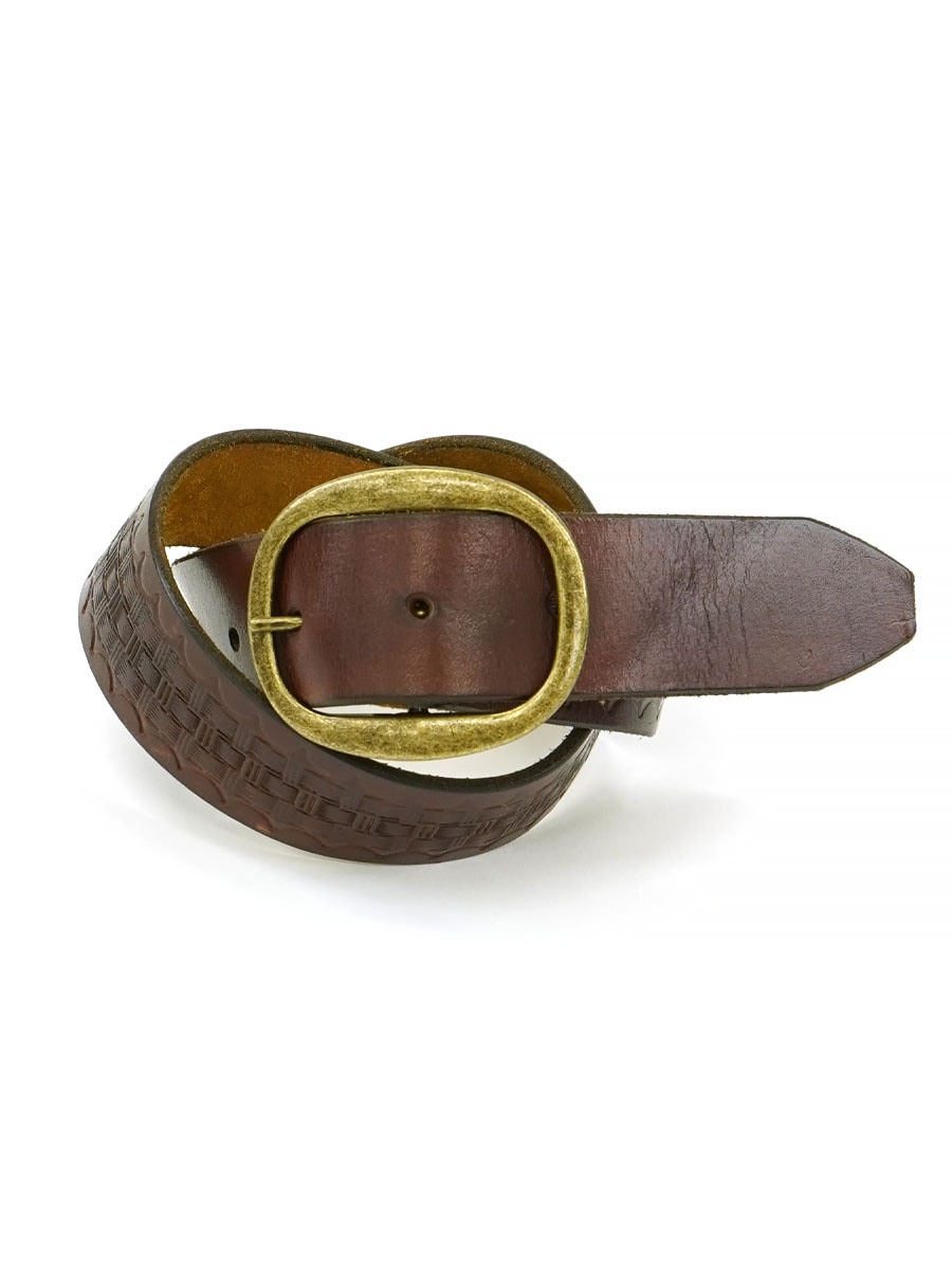 GENUINE LEATHER カービング レザーベルト ブラウン 表記(30) USA
