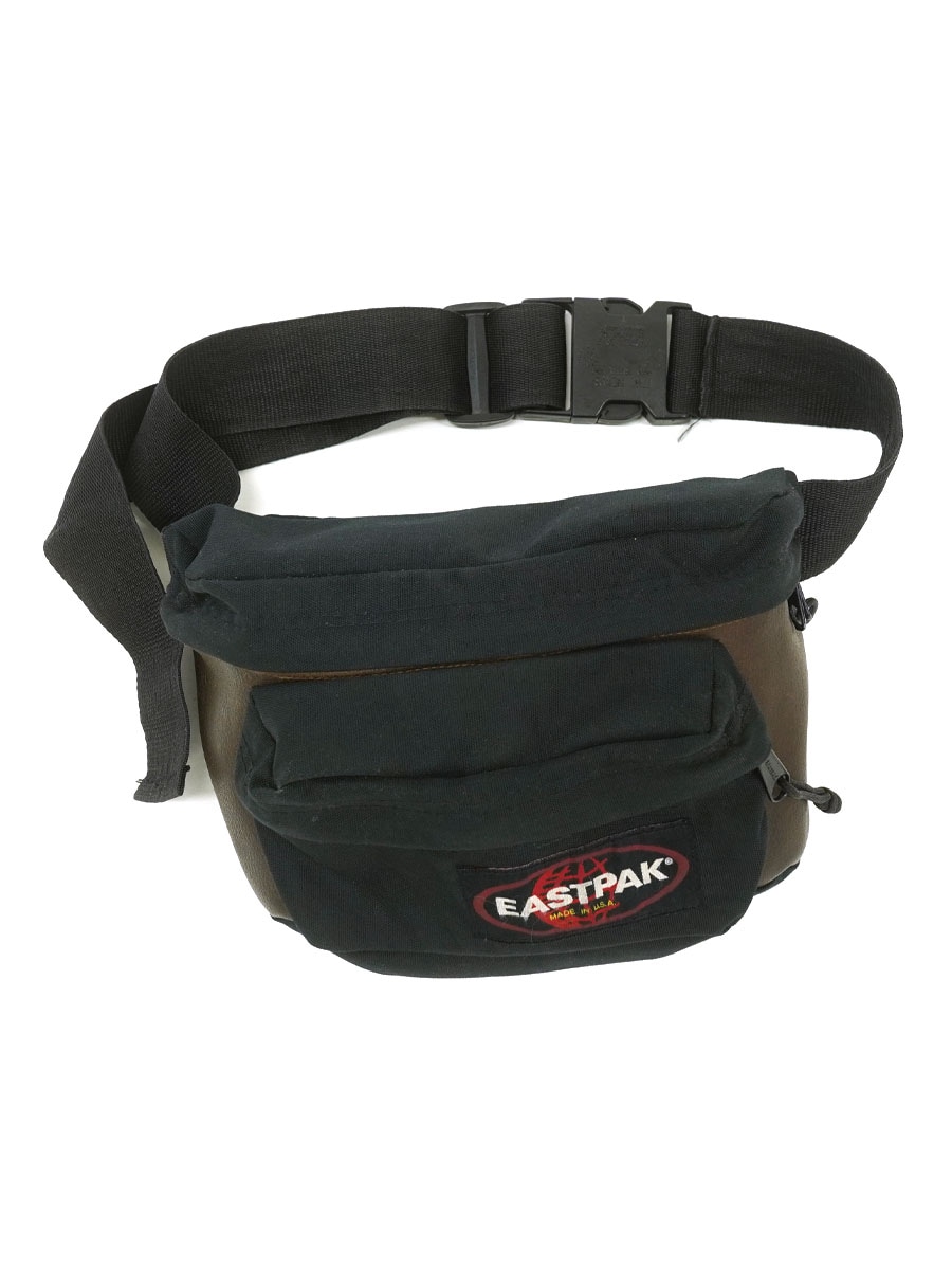 80's～ EASTPAK レザー切り替え ウエストポーチ ブラック USA製