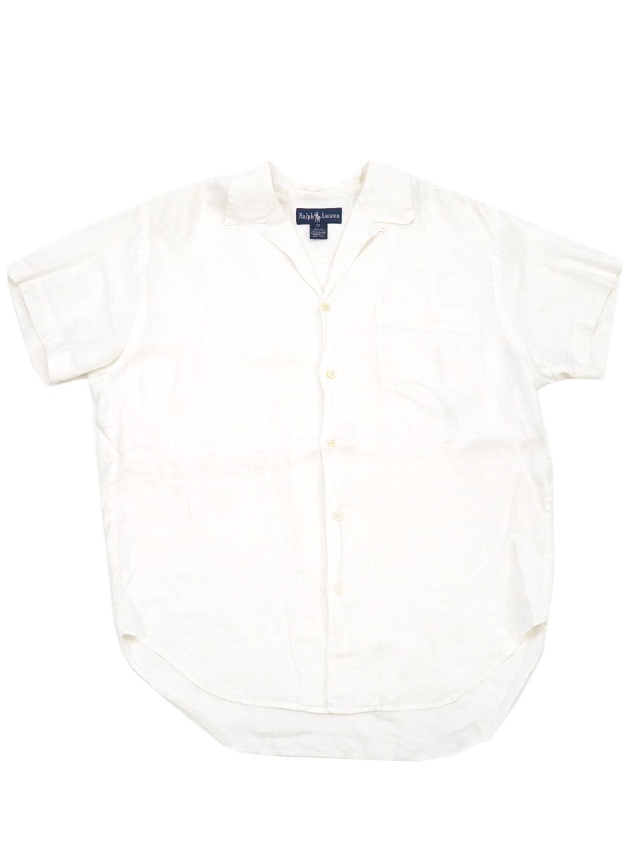 RALPH LAUREN 100%リネン ループカラー半袖シャツ アイボリー 表記(12)