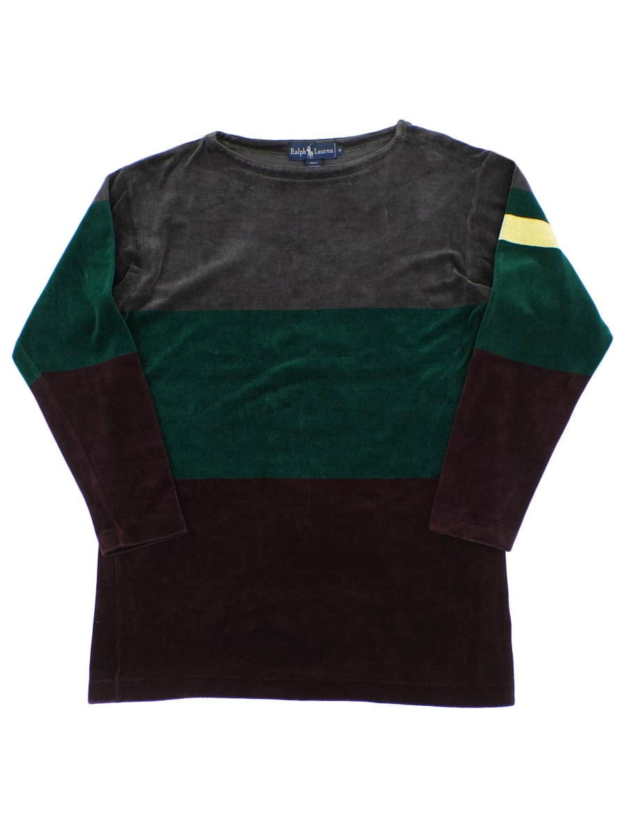 ラルフローレン マルチカラー切り替え ベロア ロングスリーブTシャツ 表記(S)