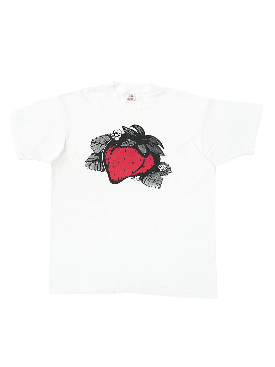 90's FRUIT OF THE LOOM 苺 アートプリントTシャツ ホワイト 表記(XL) USA製