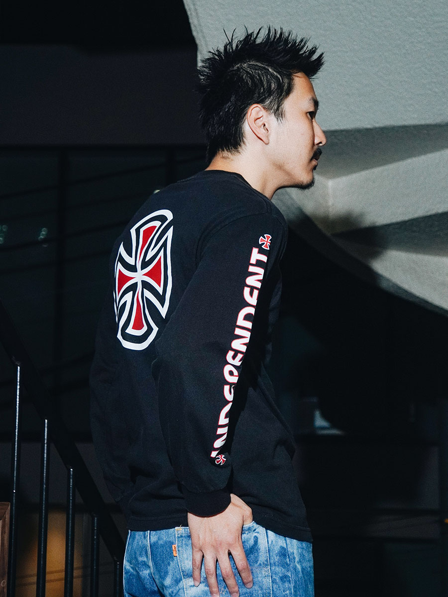 INDEPENDENT 90〜00s 長袖 Tシャツ アイアンクロス 袖プリント 00's～ INDEPENDENT アイアンクロス 袖プリント ロングスリーブTシャツ