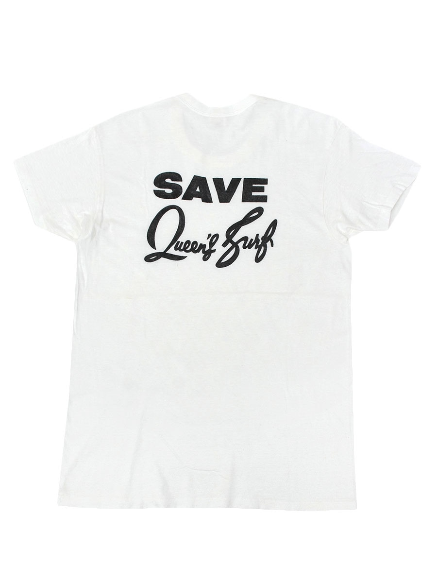60's Hanes ''SAVE Queen's Surf'' 染み込みプリント バインダーネック Tシャツ ホワイト 表記(L)