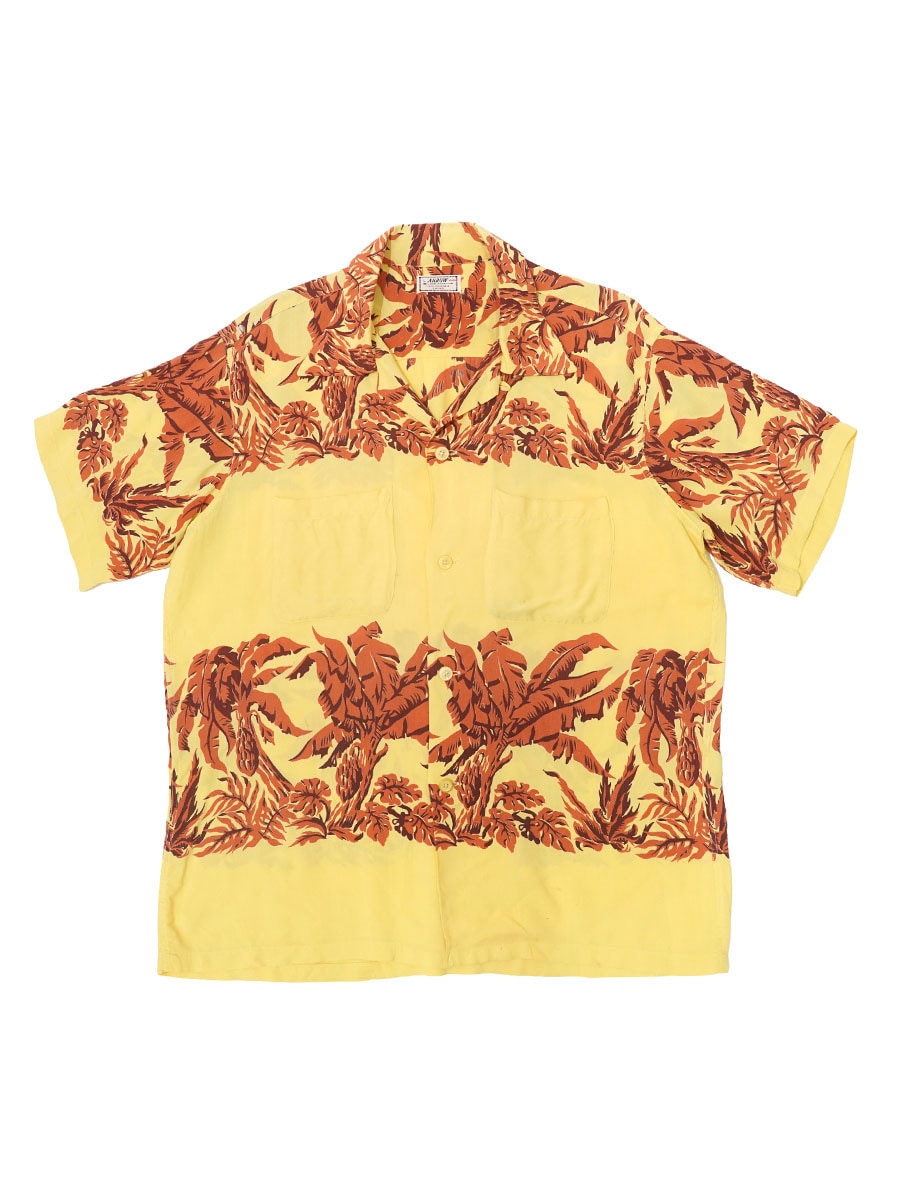 50's ARROW ループカラー ボタニカル柄 S/S レーヨンシャツ レモンイエロー 表記(L)