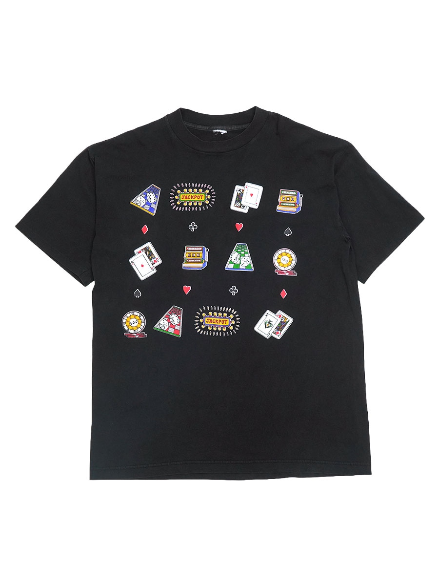 90's カジノプリント Tシャツ ブラック 実寸(L位)
