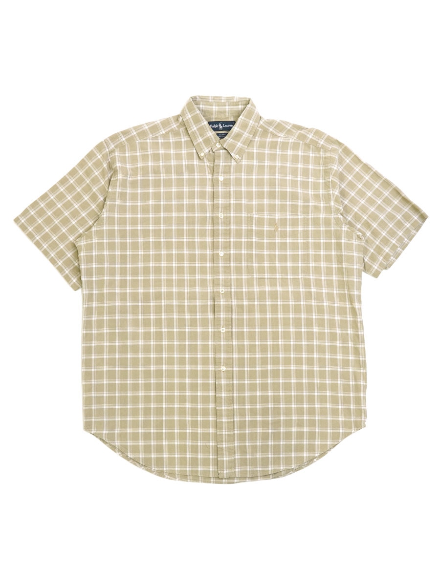 ラルフローレン BLAIRE 100%コットン チェック柄 ショートスリーブ B.D.シャツ 表記(L)