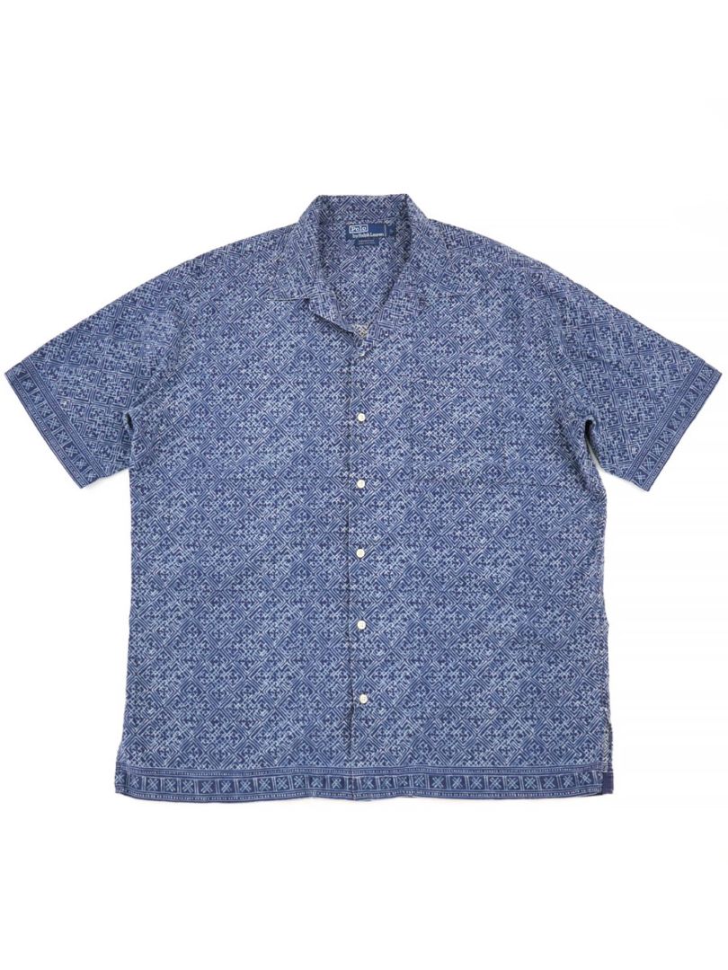 ラルフローレン SAVANNA 100%コットン オールオーバープリント ループカラー 半袖シャツ 表記(L)