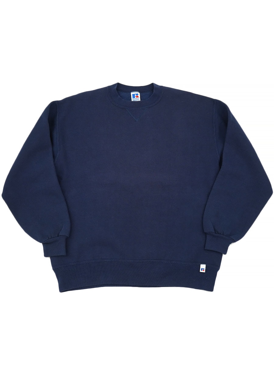 90's RUSSELL ATHLETIC 前V 無地スウェット ネイビー 表記(XL) USA製