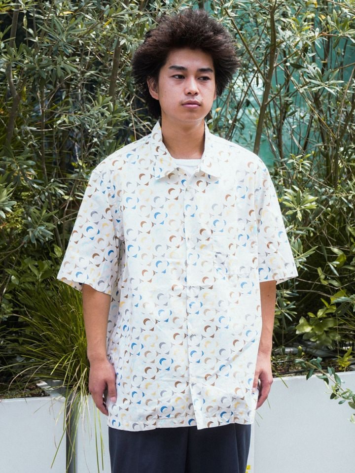 90's～ STUSSY 100%コットン アトミック柄 半袖シャツ 表記(XL)