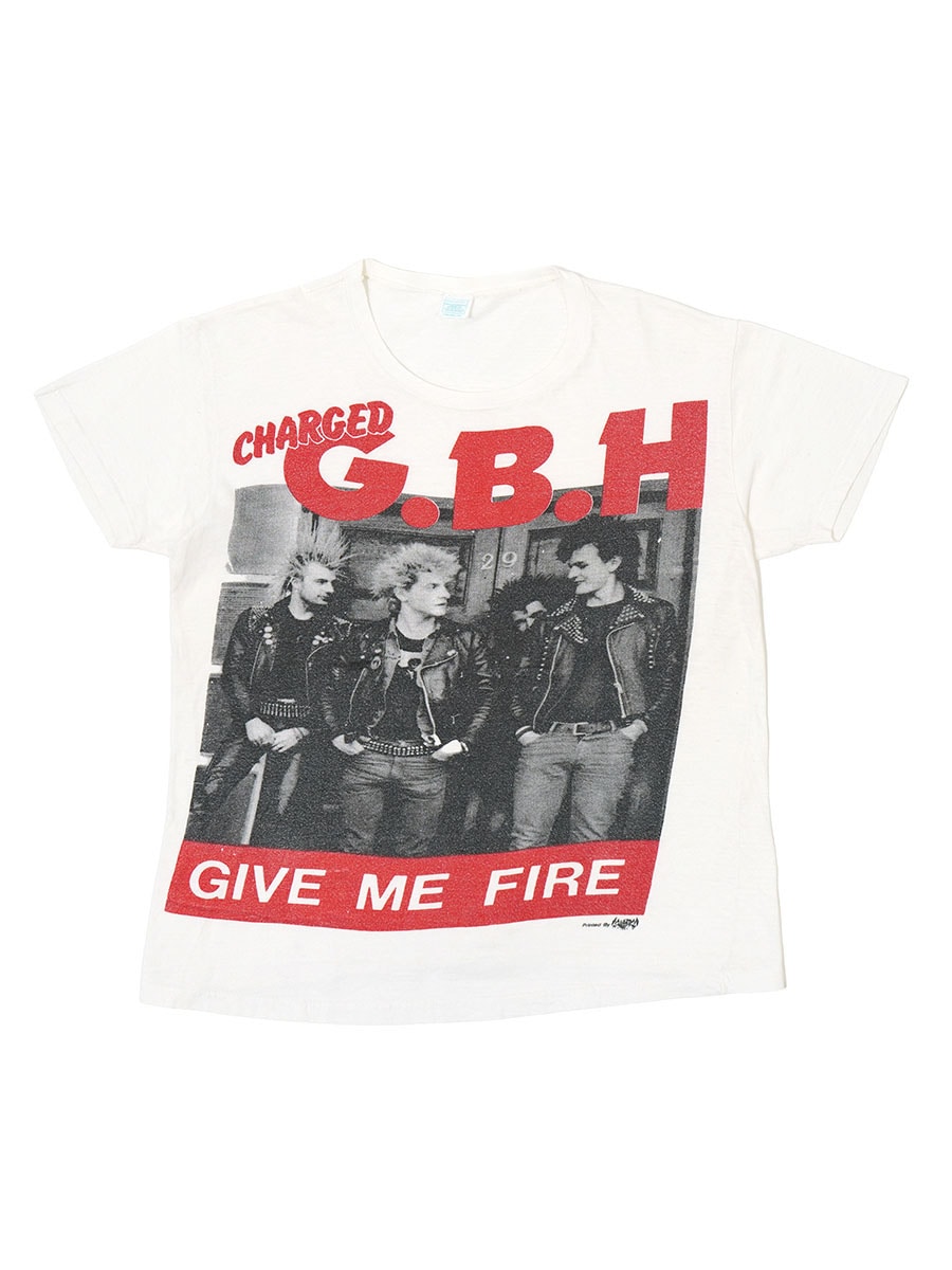 80's～ ''CHARGED G.B.H GIVE ME FIRE'' プリントTシャツ ホワイト 表記(M)