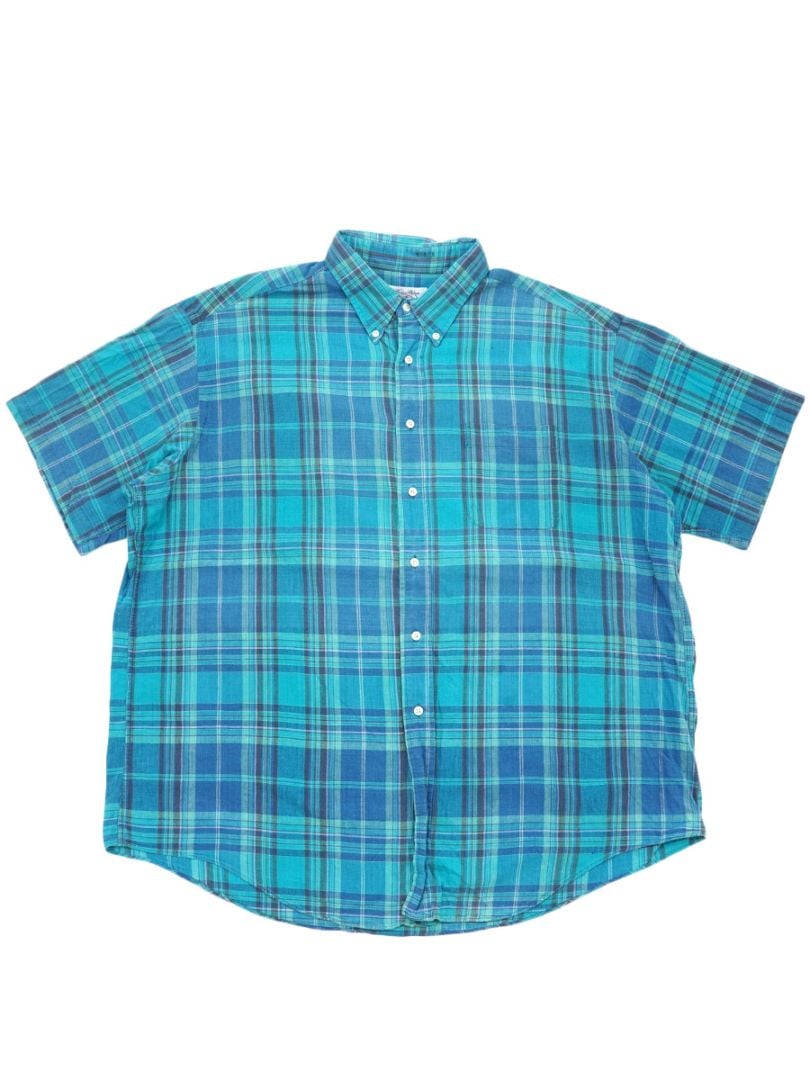 Brooks Brothers 100％コットン マドラスチェック 半袖B.D.シャツ 表記(XL)