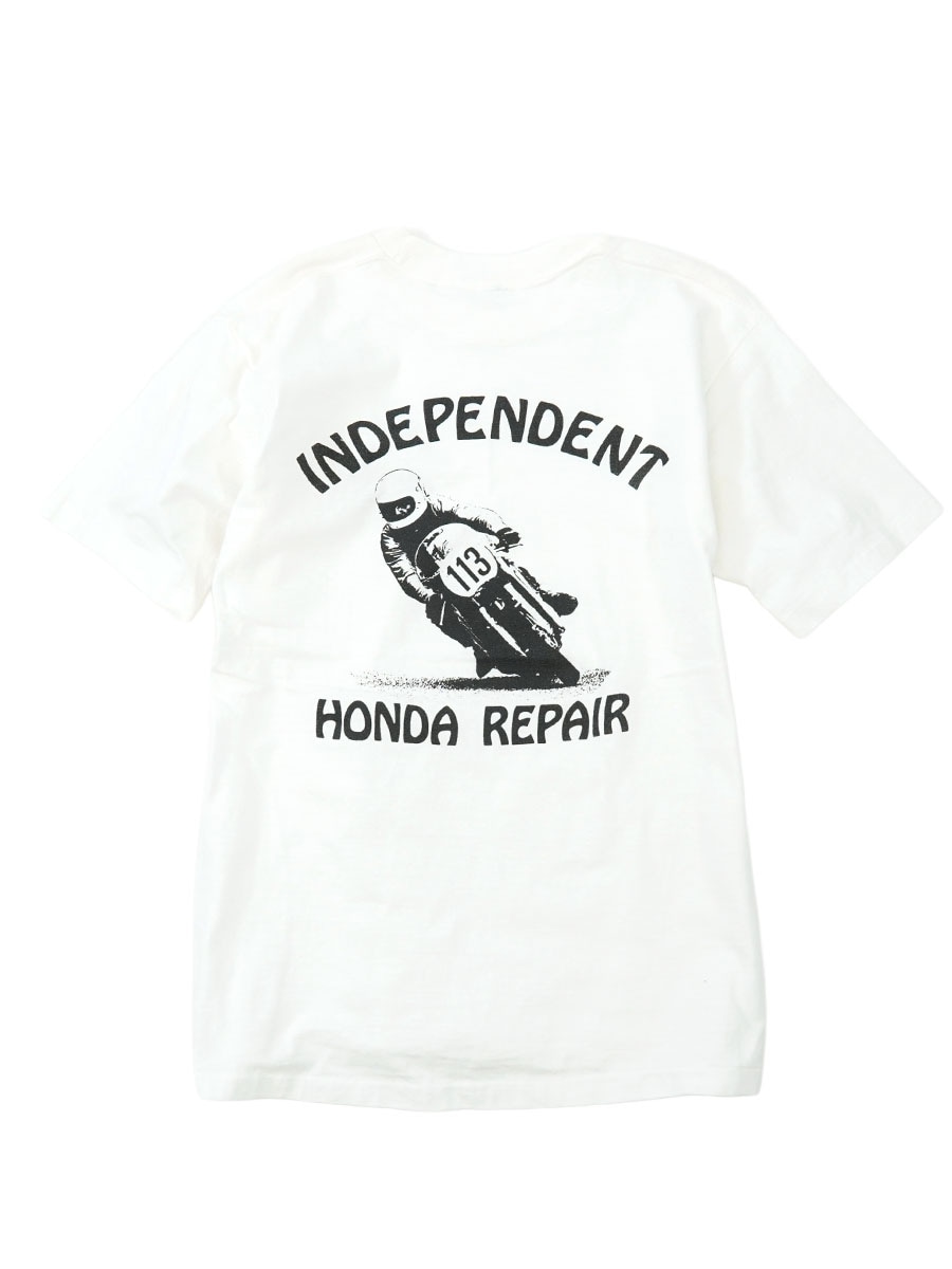 90's ''INDEPENDENT HONDA REPAIR'' 両面プリントTシャツ ホワイト 実寸(M位)