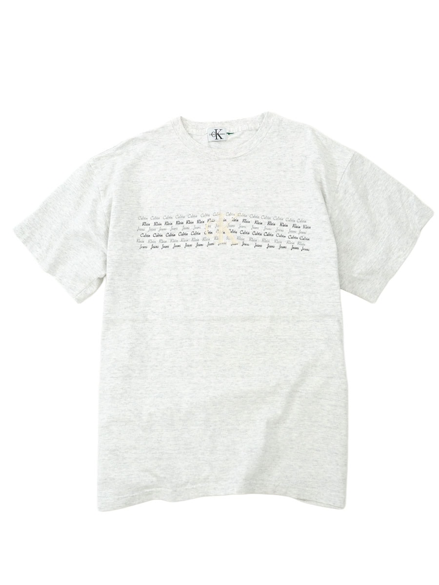 90's Calvin Klein Jeans ロゴ刺繍×プリント Tシャツ ライトグレー 実寸(XL位) 