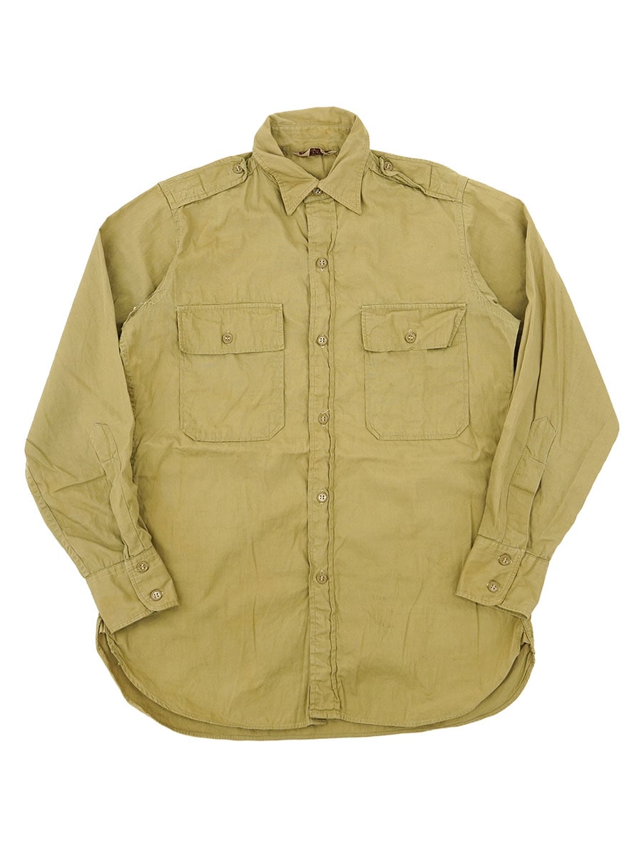 50's～ MacLAREN エポレット付き ロングスリーブシャツ マチ付き カーキ 実寸(14 1/2位)