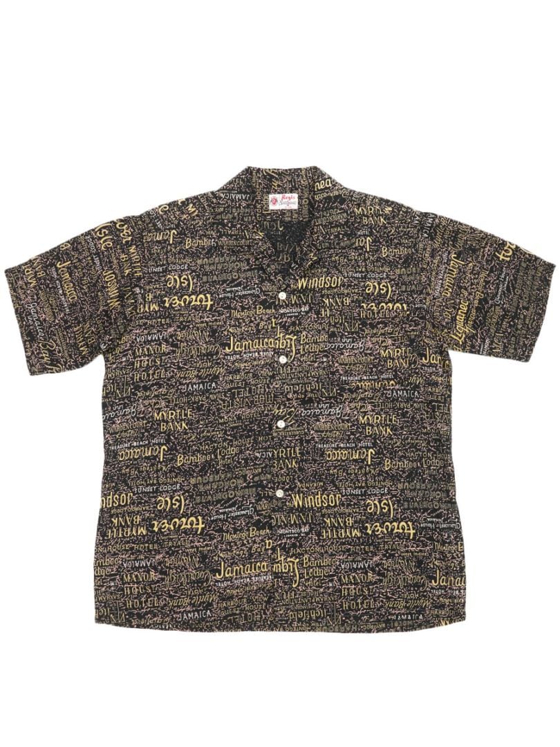 60's Regis Sportswear オールオーバープリント ループカラー 半袖シャツ ブラック 表記(M)
