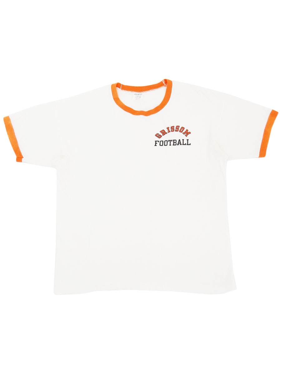 60's プロダクツタグ チャンピオン ''GRISSOM FOOTBALL'' 染み込みプリント リンガーTシャツ 表記(L)