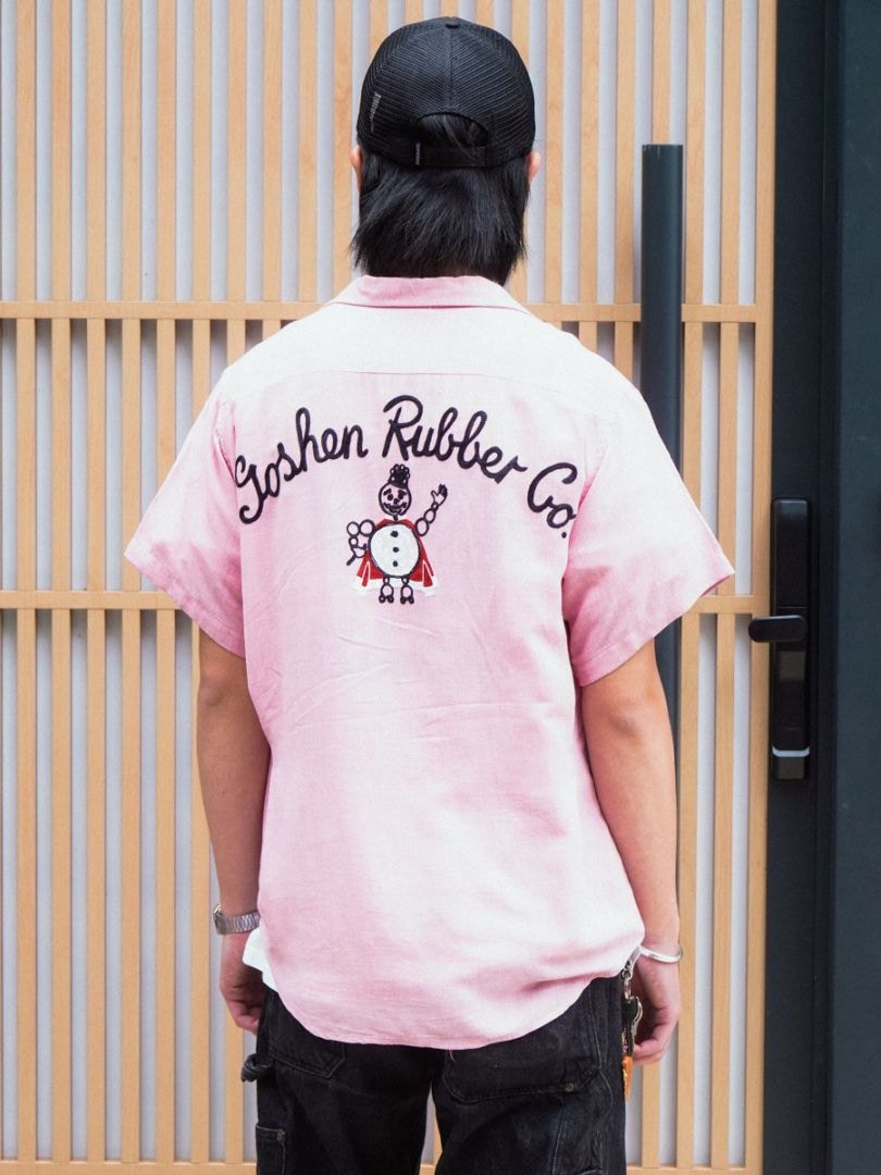60's NAT NAST ''Goshen Rubber Co.'' チェーン刺繍 ボーリングシャツ ピンク 表記(15 1/2)