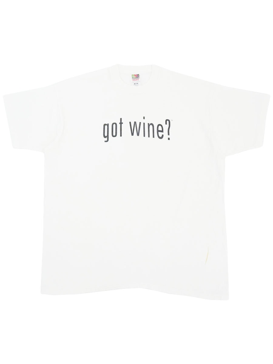 90's FRUIT OF THE LOOM ''got wine?'' パロディプリント Tシャツ ホワイト 表記(XXL) USA製
