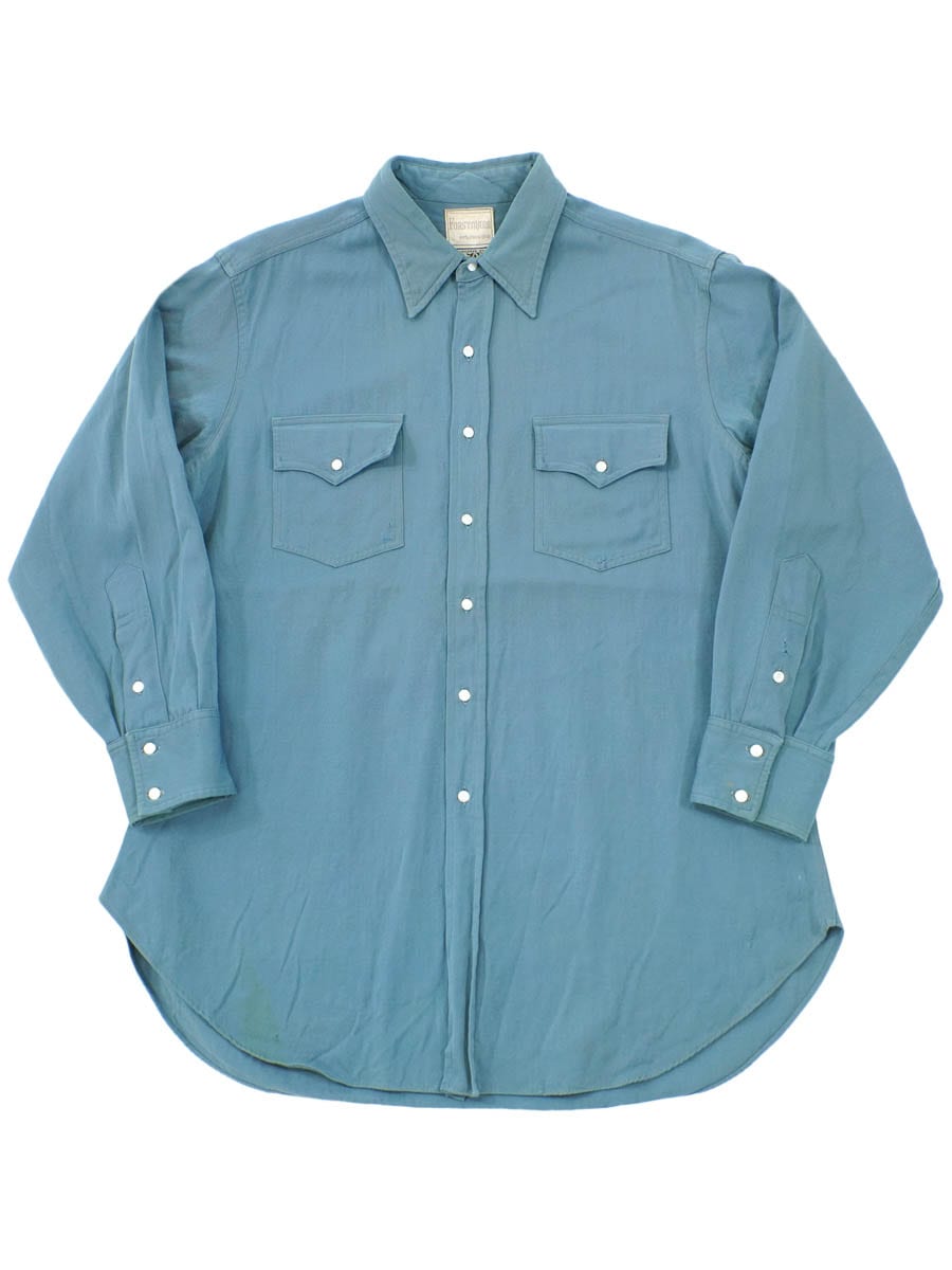 60's Forstmann 100％ VIRGIN WOOL ロングスリーブシャツ スチールブルー 実寸(L位)