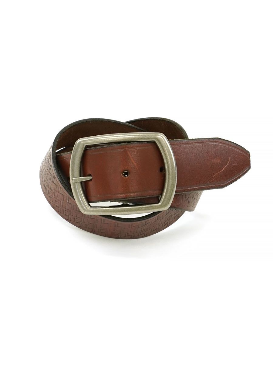 GENUINE LEATHER カービング レザーベルト ブラウン 表記(32) USA製