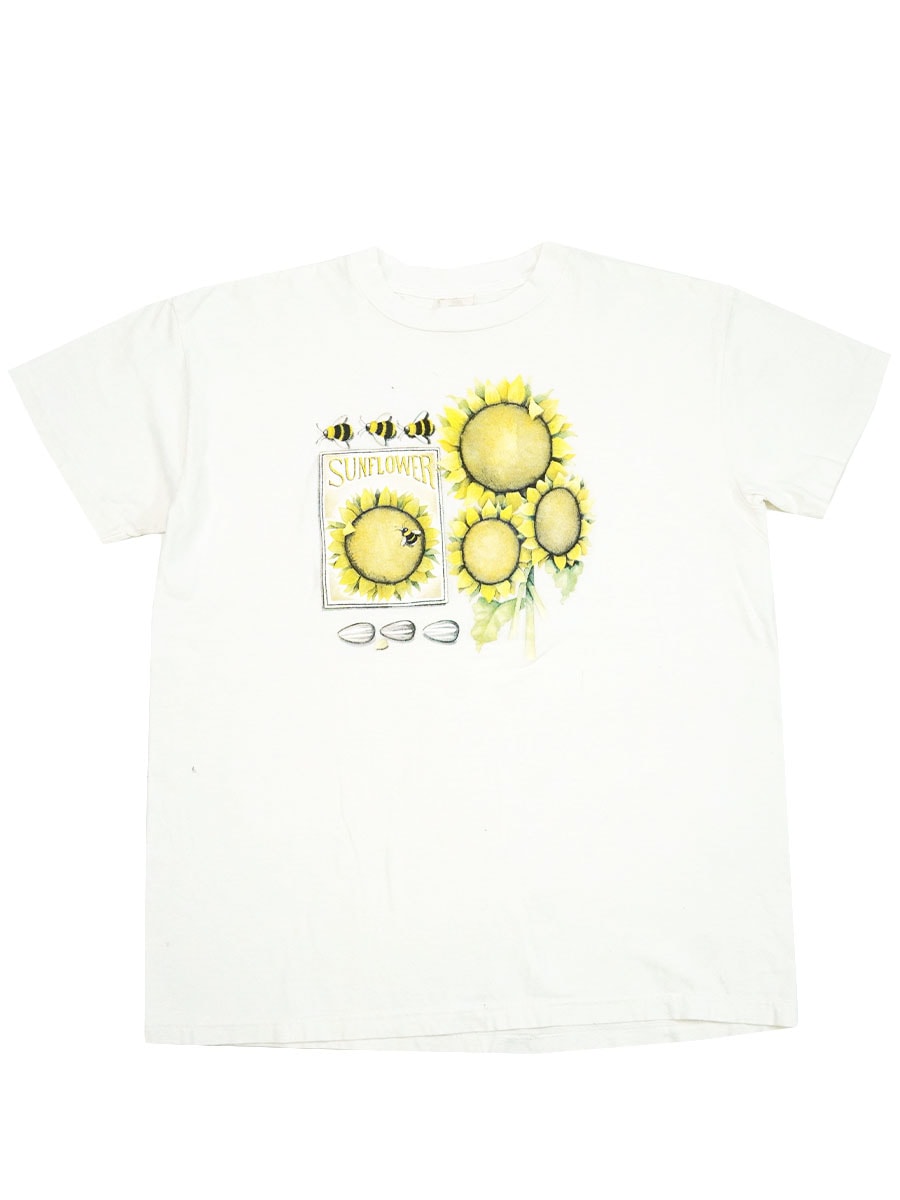90's ''SUNFLOWER/ヒマワリ'' プリントTシャツ ホワイト 実寸(L位)