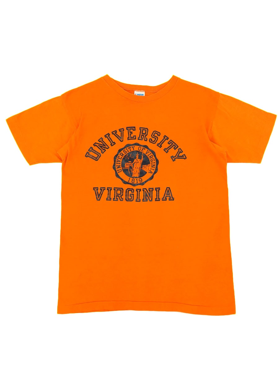 70's バータグ チャンピオン ''UNIVERSITY VIRGINIA'' 3段プリント 100%コットンTシャツ 表記(M) 