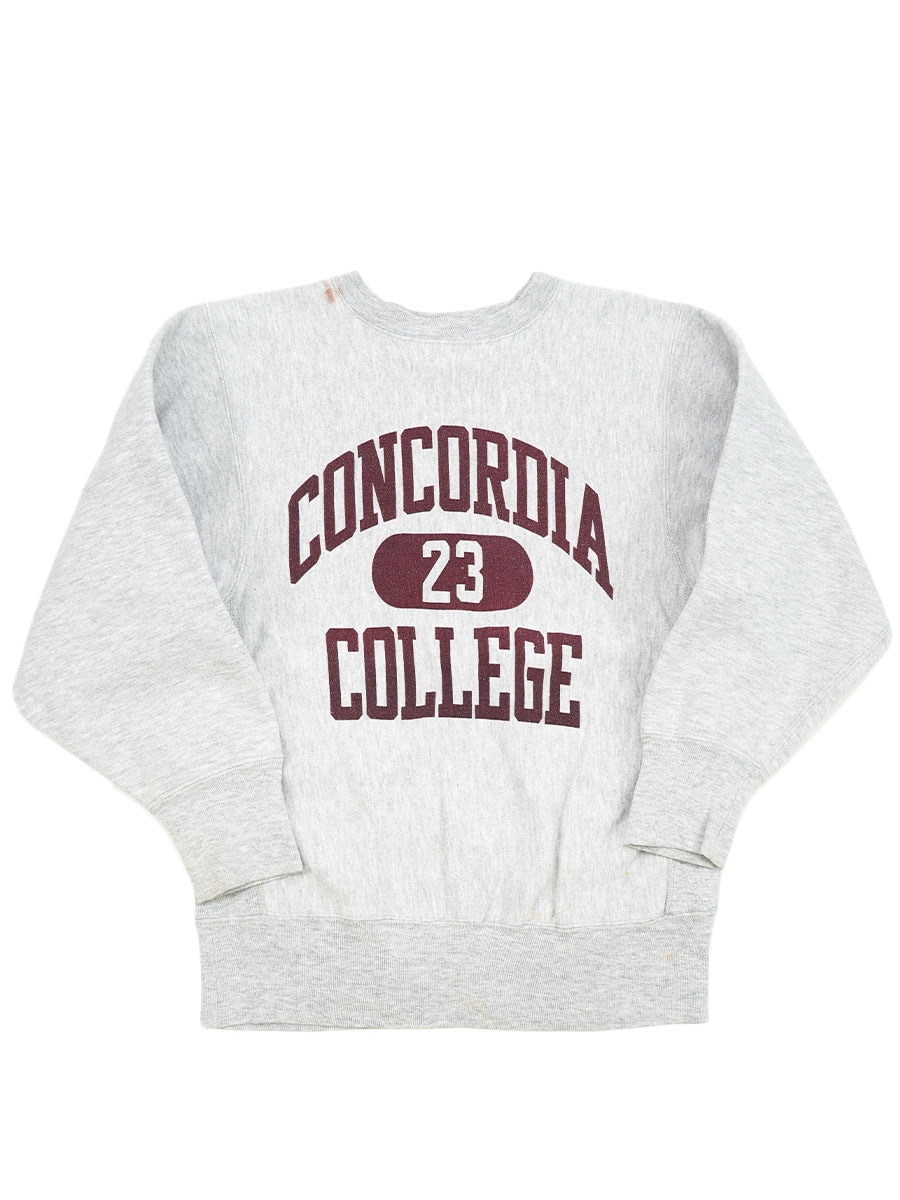 90's 刺繍タグ チャンピオンRW ''CONCORDIA #23 COLLEGE'' 3段染み込み 表記(M) USA製