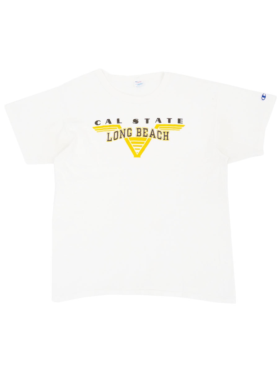 80's トリコタグ チャンピオン ''CAL STATE LONG BRACH'' Tシャツ ホワイト 表記(L)