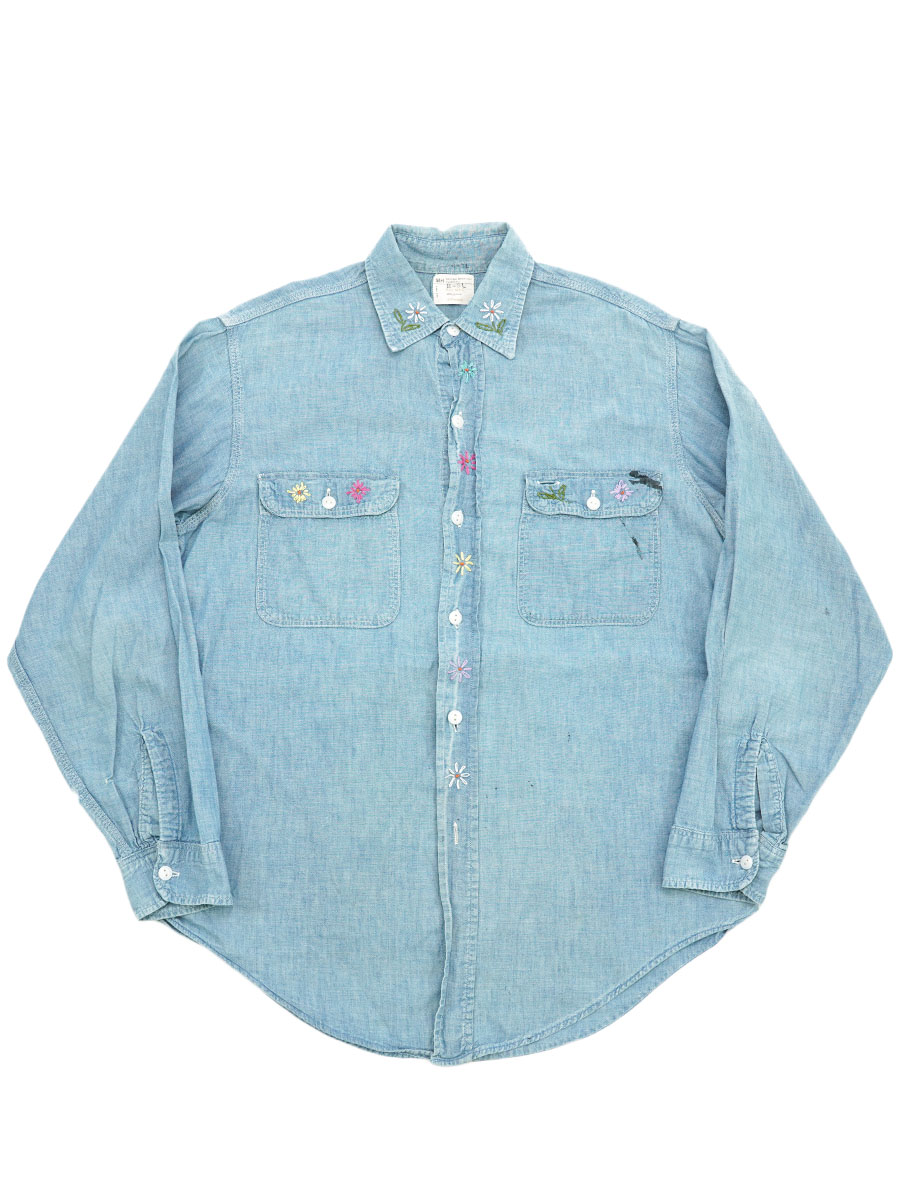 70's BIG MAC JC Penney 100%コットン 刺繍入り シャンブレーシャツ 実寸(L位)